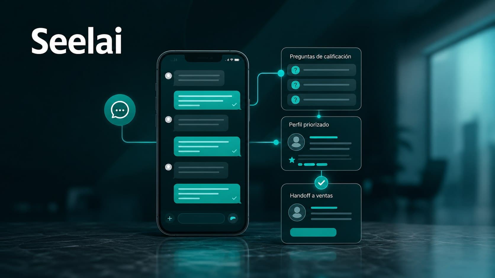 Agente de IA calificando una conversación de WhatsApp antes de entregarla a ventas
