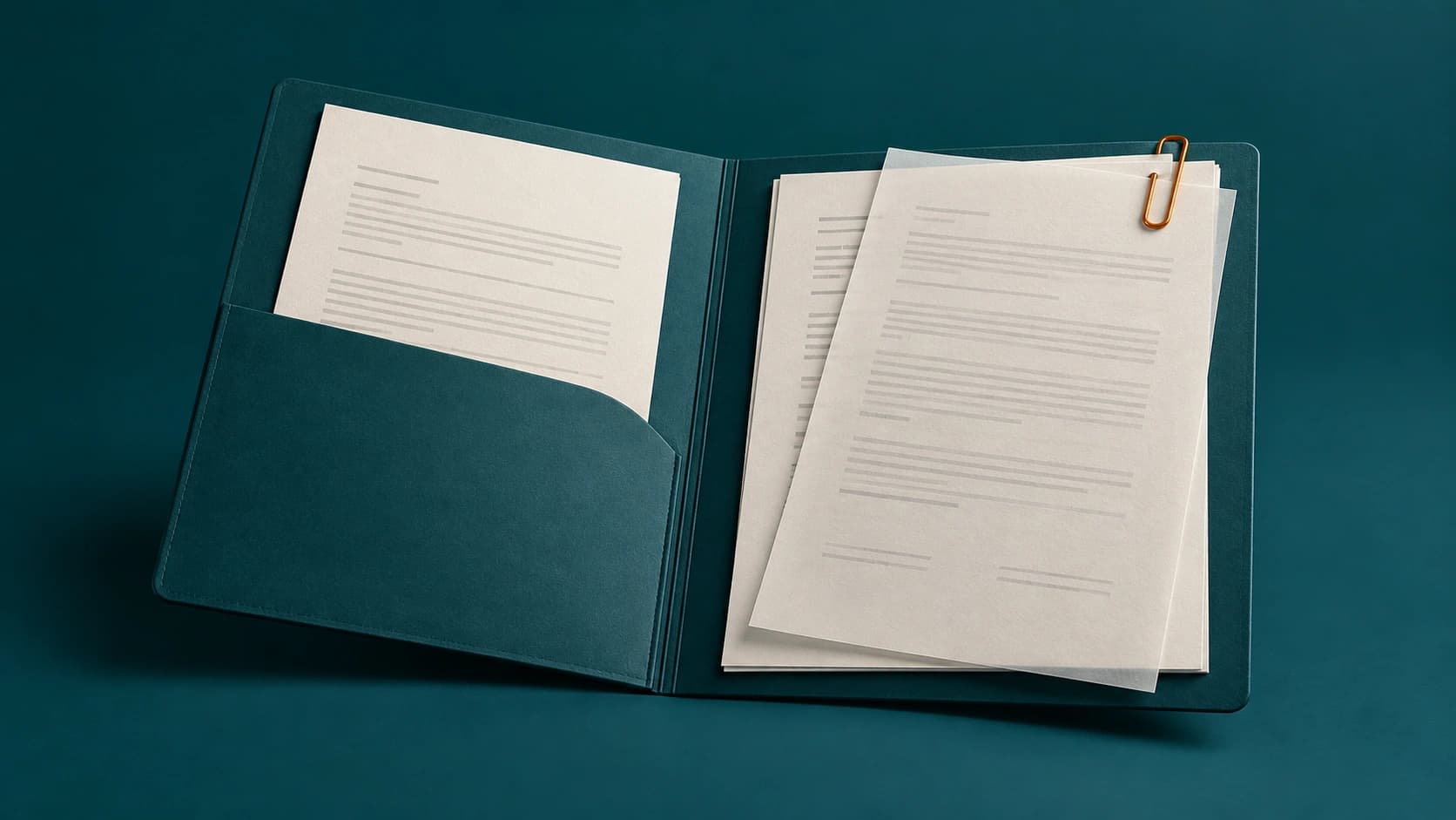 Render de una carpeta de póliza con un documento de modificación alineado