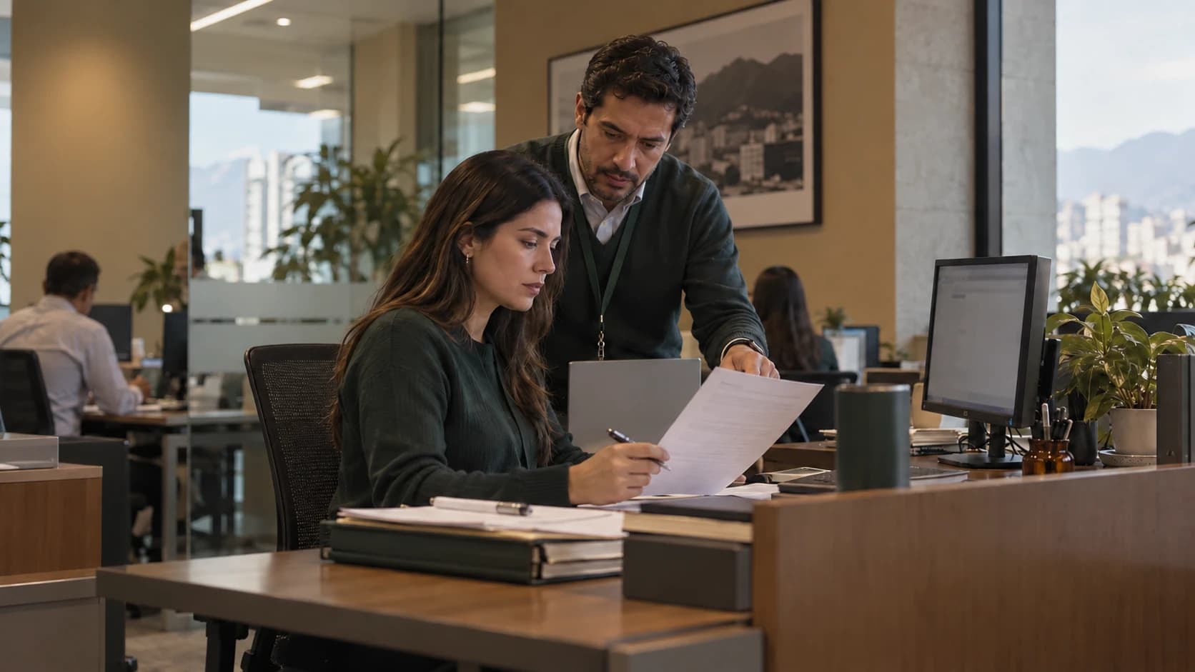 Equipo bancario revisa una solicitud y su documentación antes de continuar el caso