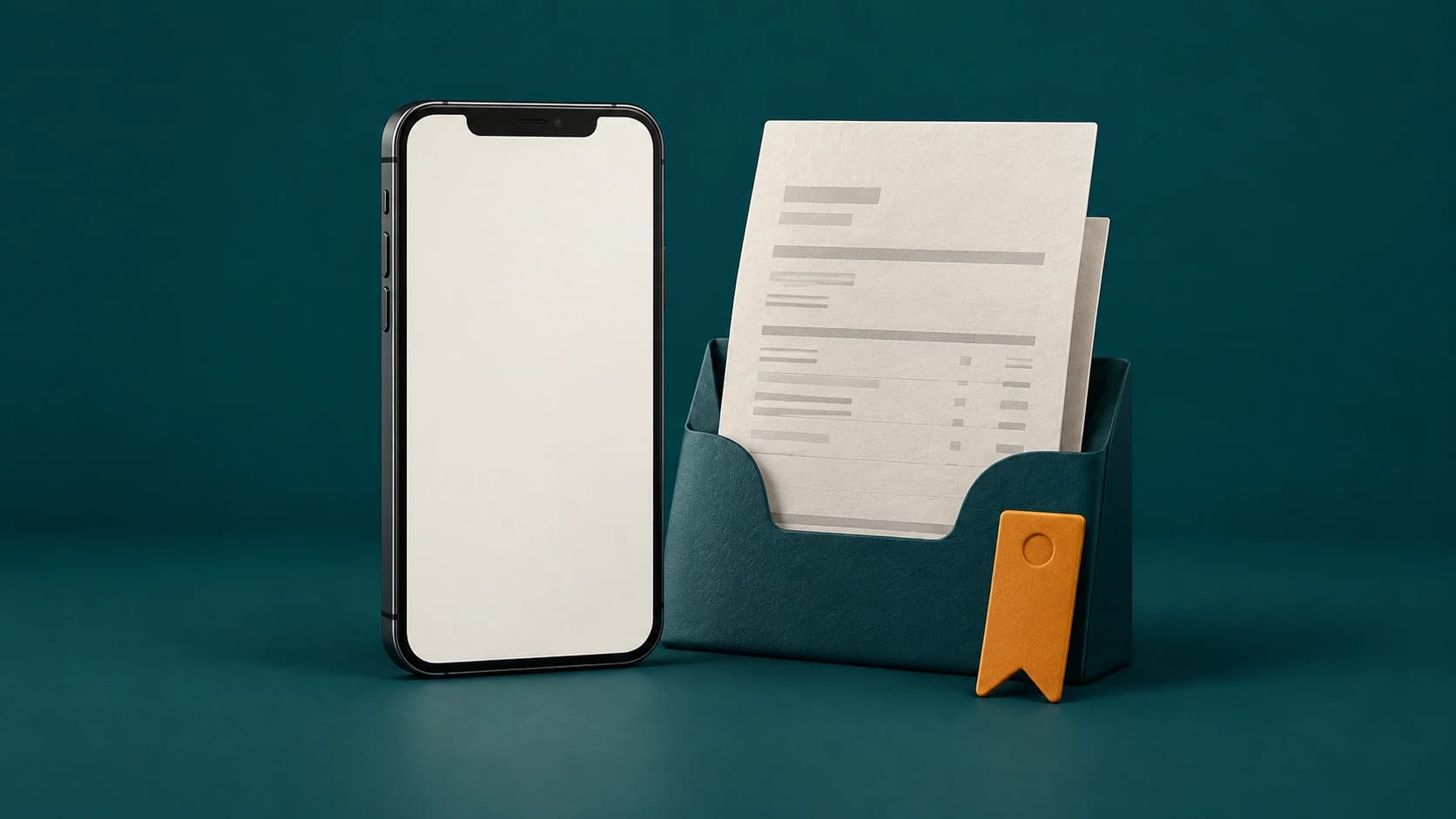 Render de un teléfono y una factura para seguimiento de pago por mensajería