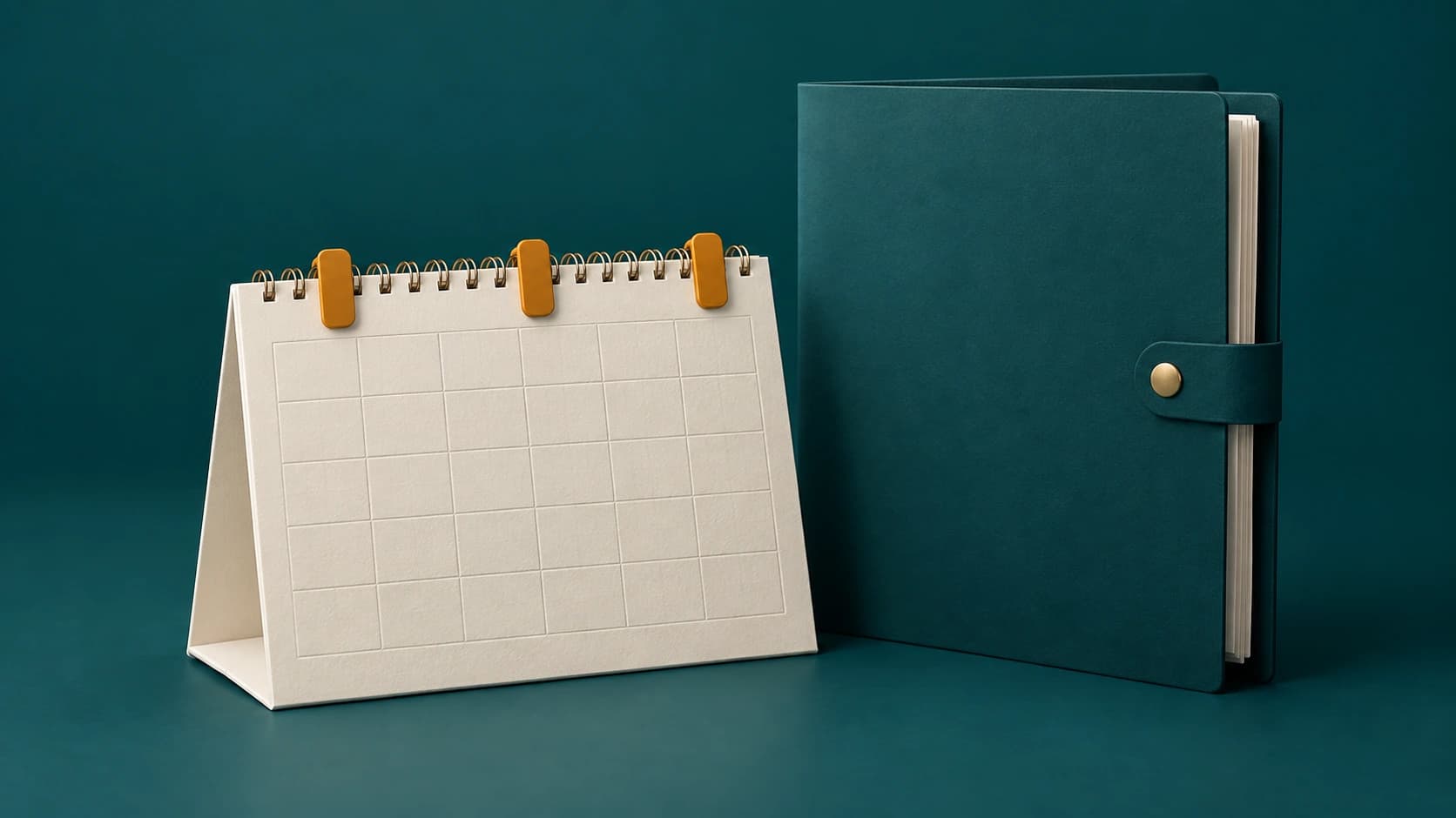 Render de un calendario con fechas de pago y una carpeta de acuerdo