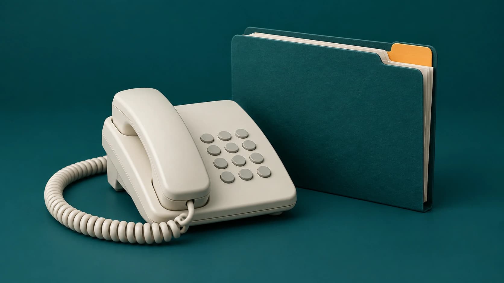 Render de un teléfono de atención y una carpeta de soporte